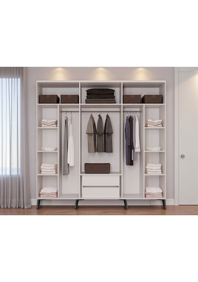 Tomris 6 Kapaklı Çekmeceli Mdf Membran Dolap Reflekte Cam Gardırop Beyaz