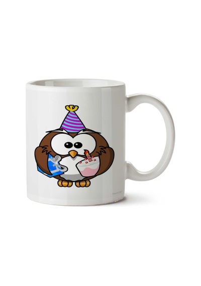 Birthday Owl Doğum Günü Baykuş İki Tarafı Baskılı Kupa Bardak Çok Renkli