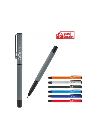 Bk Gift Promosyon 2025 Belek Metal Roller Süper Jel Refil Kalem Rubber Lazer Baskılı Premium Promosyon Kalem 100 Adet - Gri