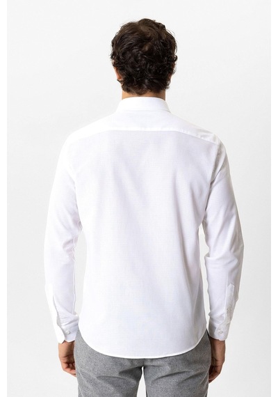 Back & Bond Beyaz Slim Fit Armürlü Pamuklu Gömlek