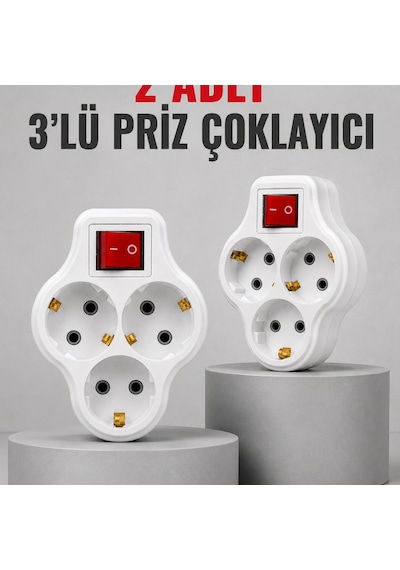 Direkt Duvar Prizine Takılan 3 Lü Priz Adaptörü Anahtarlı Priz Çoklayıcı 2 Adet Diğer