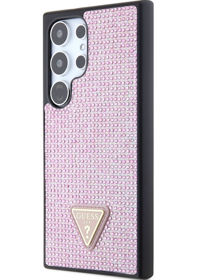 Galaxy S24 Ultra Uyumlu Kılıf Guess Lisanslı Taşlı Arka Yüzey Üçgen Logolu Kapak Pembe