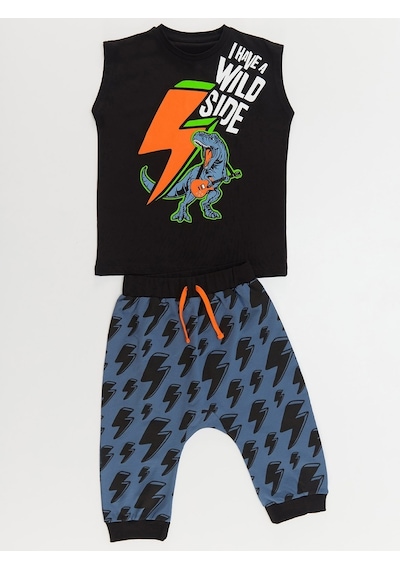 Denokids Mushi Şimşek Dino Erkek Çocuk T-Shirt Kapri Takım Çok Renkli
