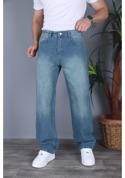 Felvıno Erkek Yıkamalı Baggy Bol Kesim Kot Pantolon Orta Mavi