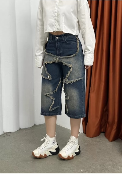 Paradise Roxy Patchwork Detaylı Denim Capri Pantolon Çok Renkli