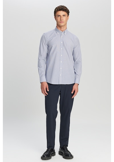 AC&Co / Altınyıldız Classics Erkek Beyaz Lacı Slim Fit Dar Kesim Düğmeli Yaka Çizgili Gömlek Beyaz Lacı