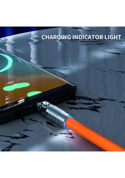 Valkyrie 120W-180 6A Lightning Sıvı Silikon Data Hızlı Şarj Kablosu Turuncu