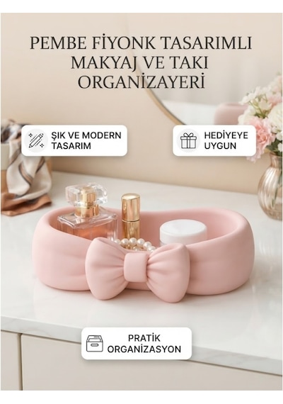 Fiyonk Detaylı Dekoratif Organizer Ve Şık Takı Çanağı Pembe