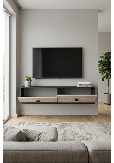 Tda1205at Yuka Duvara Montaj Tv Sehpası Antrasit-traverten 120cm Antrasit - Traverten