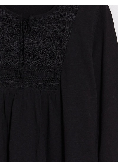 LC Waikiki Lcw Grace Siyah Bağlamalı Yaka Nakışlı Bluz New Blakız Çocuk