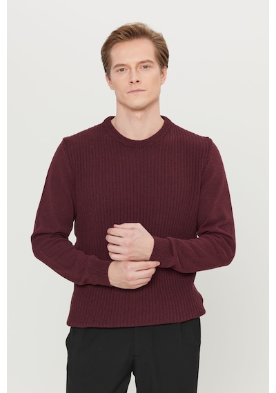 AC&Co / Altınyıldız Classics Erkek Bordo Pamuklu Standart Fit Normal Kesim Bisiklet Yaka Jakarlı Triko Kazak Bordo