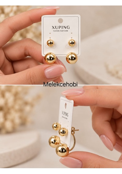 Melekcehobi Xuping 14k Altın Kaplama Çift Taraflı Top Küpe Gold