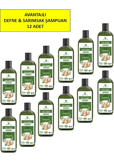 Defne Ve Sarımsaklı Şampuan, Saç Dökülmesine Karşı Yardımcı 485 Ml 12 Paket Tüm Saç Tipleri