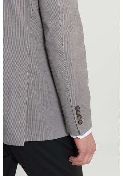 AC&Co / Altınyıldız Classics Erkek Vızon 360 Her Yöne Esneyen Slim Fit Dar Kesim Çizgili Kapak Cepli Blazer Ceket Vizon
