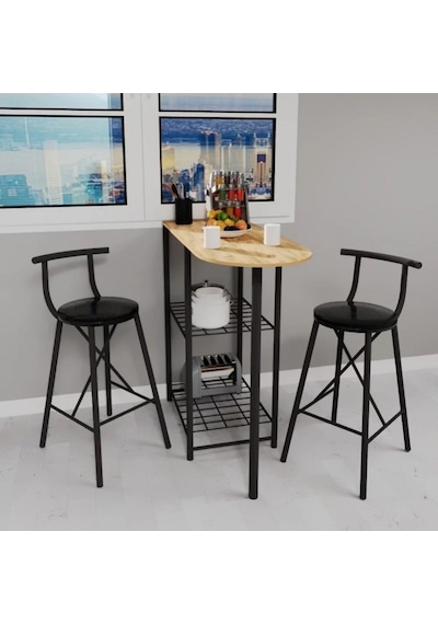 Mutfak Bar Masa Sandalye Döşemeli Bar Sandalye2 Kişilik Çam 1313