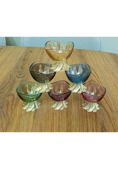 Elta Collection 6 Lı Kahve Yanı Renkli Mini Lokumluk Şekerlik Sosluk Reçellik Çerezlik Kase Altın
