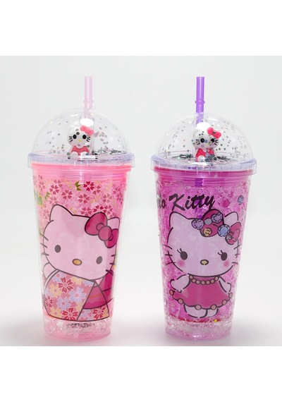 Sevimli Hello Kitty Işıklı Pipetli Boncuklu Suluk &amp Bardak 400 Ml