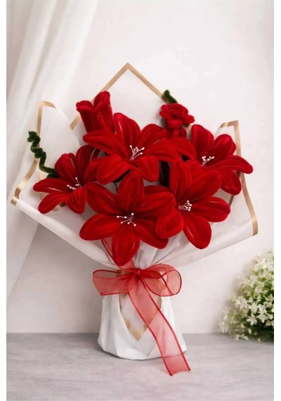 Kırmızı Şönil Lilyum Buket Kırmızı - 924739556 Kırmızı