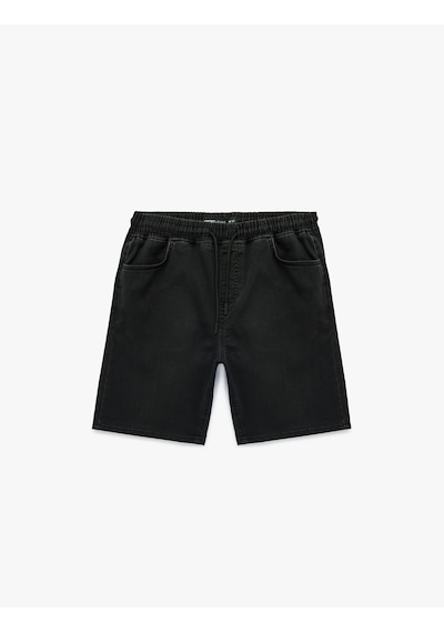 Koton Beli Bağcıklı Cep Detaylı Denim Bermuda Şort Siyah 6sam40039nd