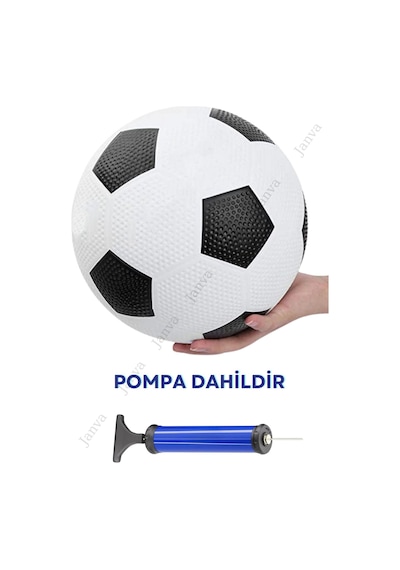 Janva Siyah Beyaz Maç Topu Futbol Topu Kauçuk + Pompa + Şişirme Iğnesi Beyaz