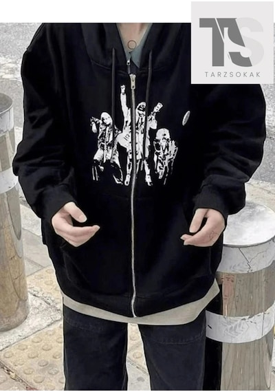 Startmore Adrift Punk Tasarım Sweatshirt Fermuarlı Hırka Siyah