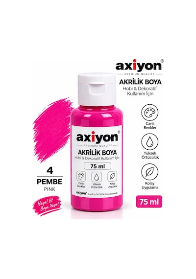 Axiyon Art Akrilik Boya 75 Ml Pembe 2'li Paket Su Bazlı Hobi Ve Dekoratif Boya