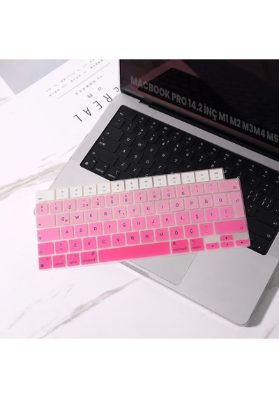 Macbook Pro 14.2 İnç M1 M2 M3 M4 M5 A2442 A2992 Uyumlu Türkçe Q Klavye Koruyucu Pembe Ombre Silikon Diğer