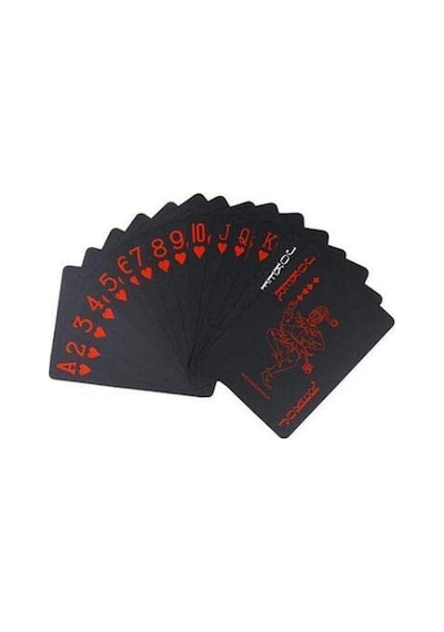 İskambil Kağıdı Destesi Oyun Kartları Su Geçirmez Pvc Parlak Siyah Deste 8,7cm X 5,7cm 54'lü Kırmızı