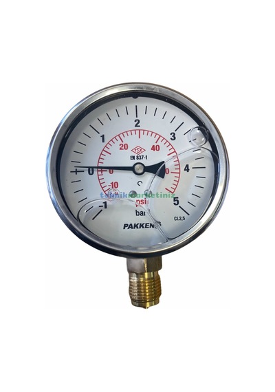 100MM -1/+5 Bar ALT Çıkış 1/2" Gliserinli ManovakuMMetre Pakkens