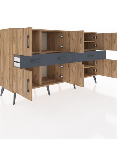 Kronos Konsol 5 Raflı 3 Çekmeceli 8 Kapaklı 176x59x99 Çam-çam/ant Çam-çam/antrasit