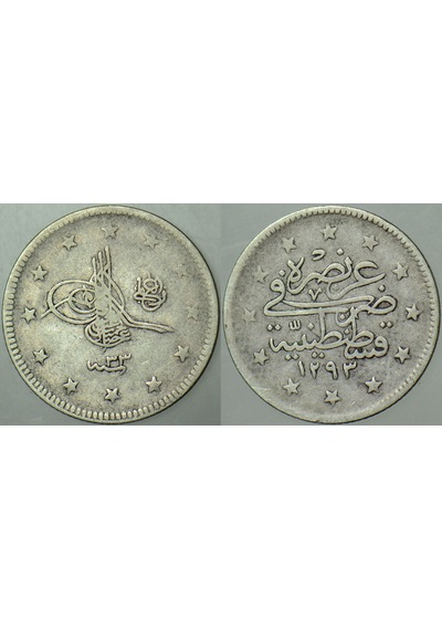 Iı. Abdülhamid Gümüş 2 Kuruş 129333. Kostantiniyye Darbı. Osmanlı İmparatorluğu.