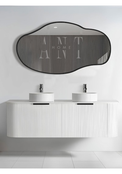 Asimetrik Ayna, Konsol Aynası, Dresuar Aynası, Tuvalet Aynası, Şişecam Ayna 90x50cm 90 X 50 Siyah
