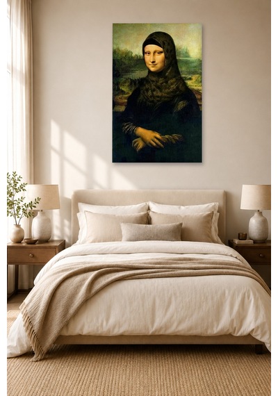 Tam Renk Parody Monalisa 5 Muslim Style Dekoratif Kanvas Duvar Tablosu Beyaz