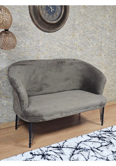 Zafir İkili Teddy Siyah Boyalı Telli Ayak Çay Seti Koltuk İkili Berjer , Balkon, Salon, Ofis Kahverengi