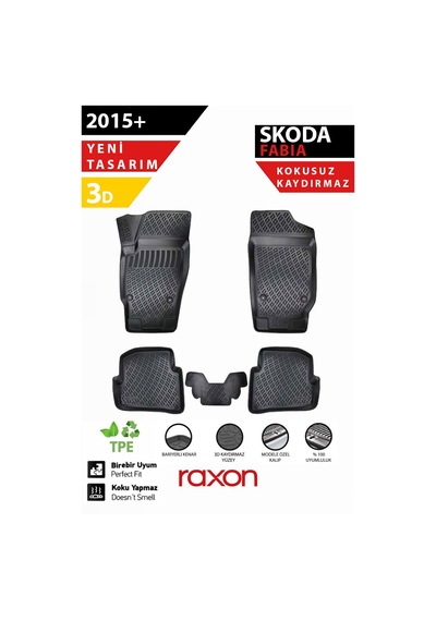 Skoda Fabia 2015+ 3d Havuzlu Paspas Tam Uyumlu Su Geçirmez, Kaymaz