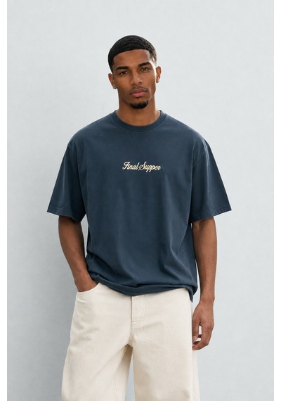 Respire Erkek Final Supper Nakışlı Oversize T-shirt Petrol