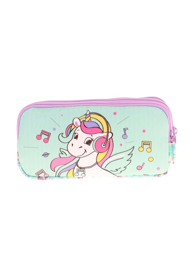 Kaukko Kids Üç Bölmeli Su Yeşili, Unicorn Temalı, Kız Çocuk Okul Kalemliği - L8234 Su Yeşili