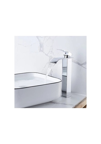 Rena Design Krom Çanak Lavabo Bataryası Oval Havza Model Uzun/yüksek Gümüş Gri Lavabo Musluğu Çift Girişli
