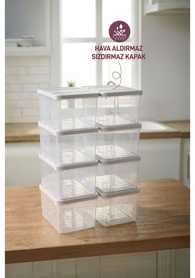 Selka Home 8 Adet  Derin 1 Lt. Nora Organizer Buzdolabı Buzluk Düzenleyici Saklama Kabı