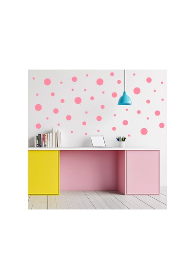 1,5-18cm Arasında Çeşitli Ebatlarda Yuvarlak Puantiye Duvar Sticker Seti - 268 Adet Bebe Pembe