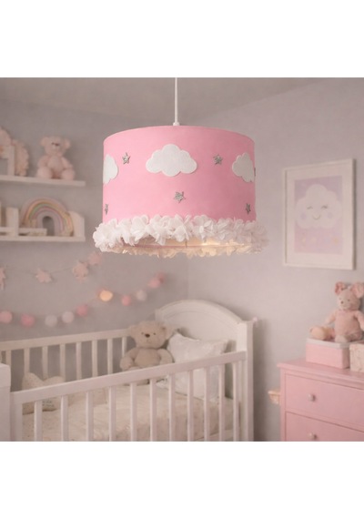 Bulut & Yıldız Detaylı Bebek Odası Avizesi El Yapımı Şeker Pembe