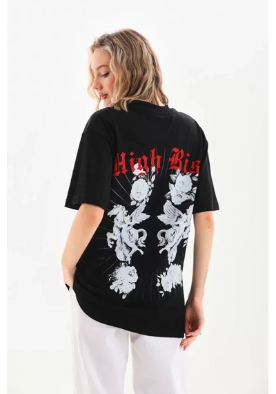 Suma Unisex Oversize Baskılı T-shirt - Siyah