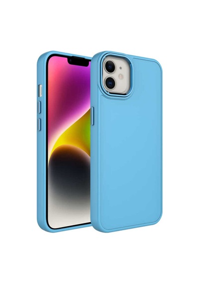 Apple Uyumlu iPhone 12 Kılıf Metal Çerçeve Ve Buton Tasarımlı Silikon Zore Luna Kapak Sierra Mavi
