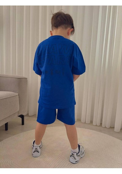 Nurbebekidss Erkek Çocuk Karakterli Penye Şortlu Takım Saks Mavi