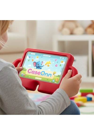 Caseonn Samsung Galaxy Uyumlu Tab A9 X110 / Tab A11 Kılıf Tutma Kollu Silikon Kırmızı Diğer