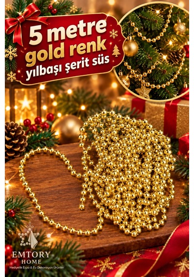 5 Metre Gold Şerit Toplu Yılbaşı Ağaç Süsü - Yılbaşı Dekor - Yılbaşı Süsleme Boncuk Şerit 6mm Diğer
