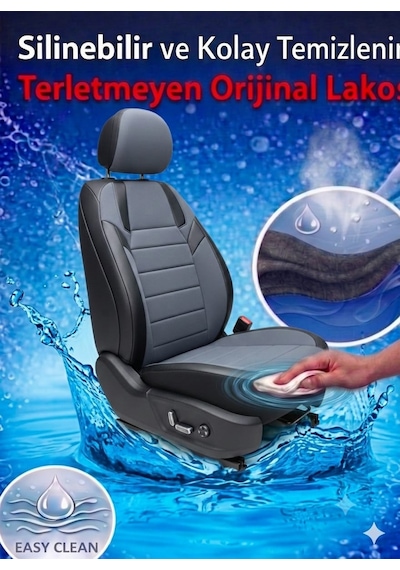 Monza Füme Siyah Serisi Üniversal Oto Koltuk Kılıfı Ön Arka Koltuk Tam Set