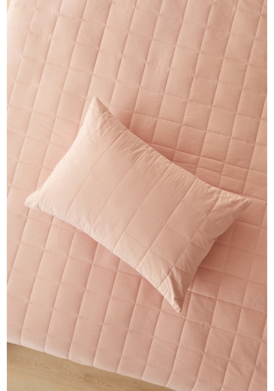 Ocean Home Textile %100 Pamuk Kumaş Kapitoneli Pembe Çok Amaçlı Tek Kişilik Yatak Örtüsü Seti 1 Adet 180 X 230 / 1 Adet 50 X 70 Cm