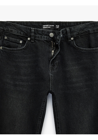 Koton Normal Bel Cepli Slim Fit Jean Pantolon- Brad Jean Siyah 6sam40177nd Siyah