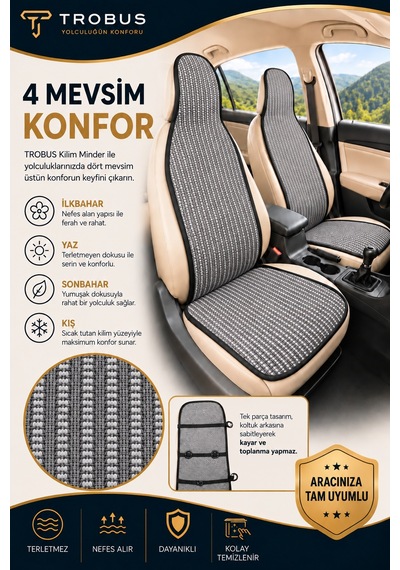 Ford Ranger 2012-2018 Üniversal Örme Ön 2 Parça Minder Terletmez Kaymaz Taban Gri